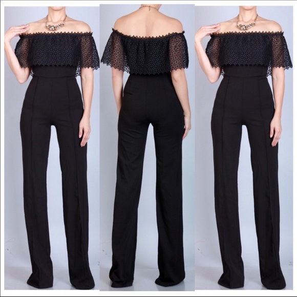 🆕 SOLANGE BLACK OFF THE SHOULDER JUMPSUITS - Picture 6 of 8